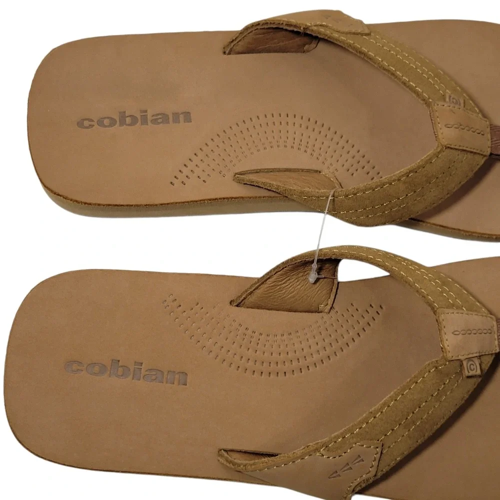 Cobian Lazo Flip Flop Sandals Men Size 11 CAMPO DEL SOL Tan Leather Arch Support